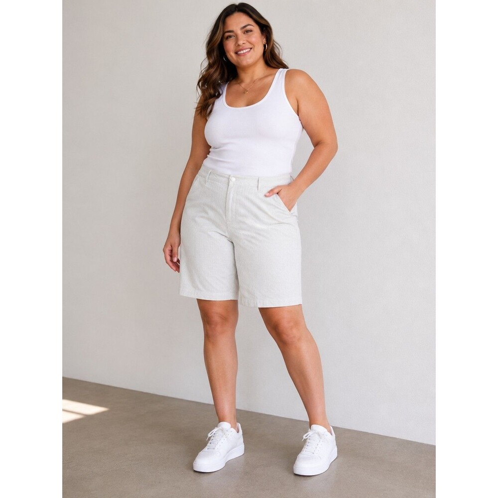 Talbots Women's Pinstripe Bermuda Shorts – White & Gray Casual Summer Shorts 8